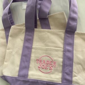 Trader Joe’s Elegant Purple and Cream Canvas Tote with Sturdy Straps. Brand New